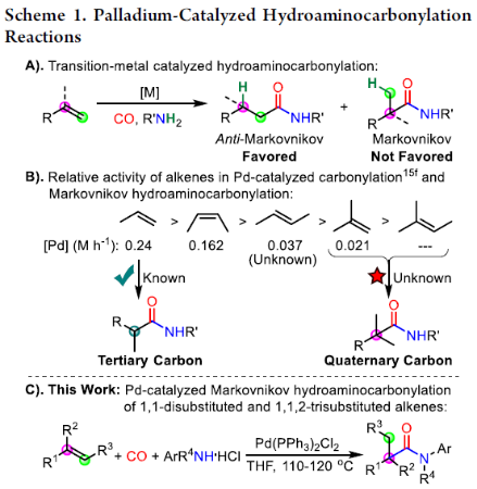 西北大学关正辉教授课题组jacs 钯催化烯烃马氏加氢氨基羰基化反应